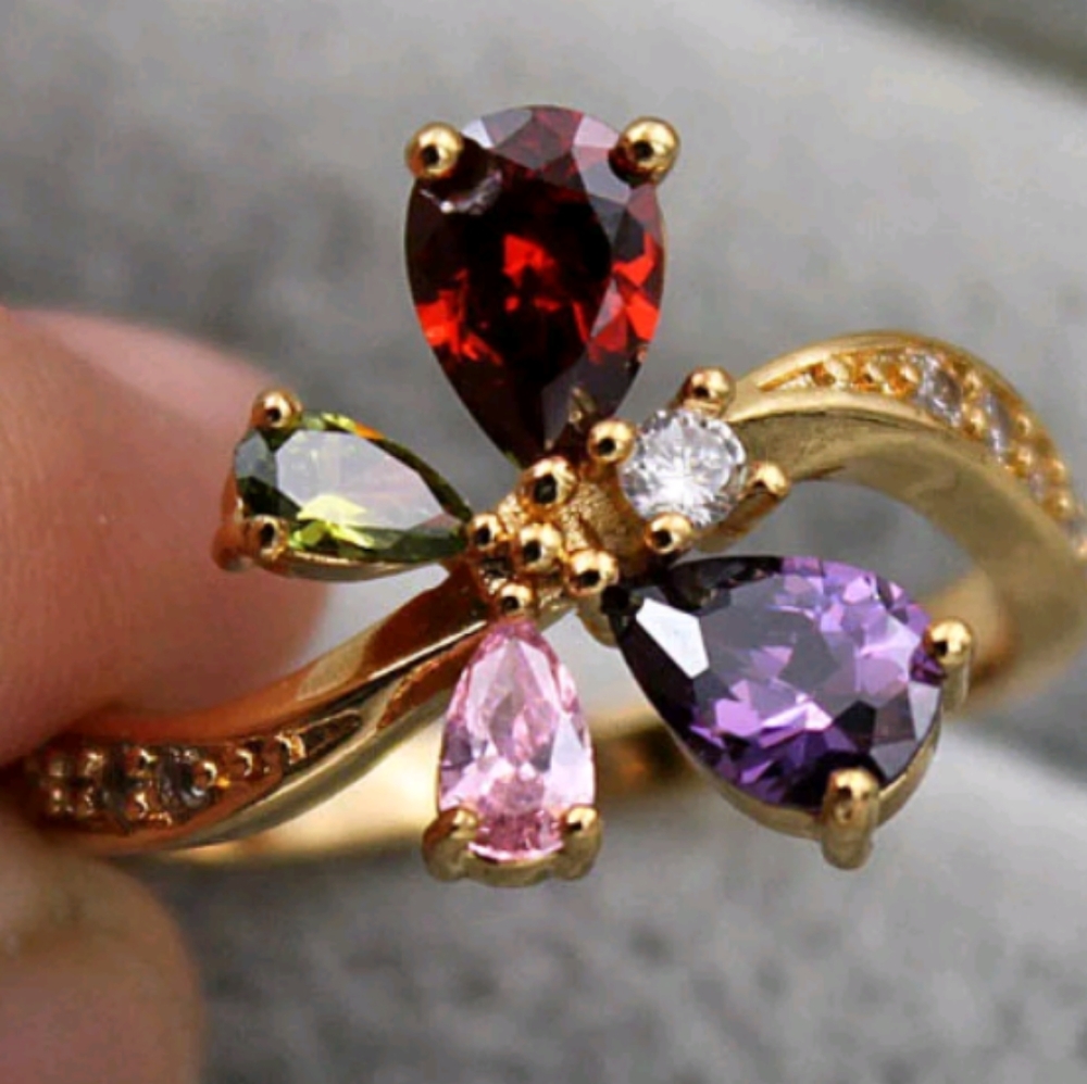 New multi color cz butterfly ring Gold filled